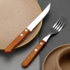 Japanese-style wooden handle stainless steel tableware spoons, wooden knives, forks and spoons with a high-end feel, household steak knives, Western tableware wholesale Specification image